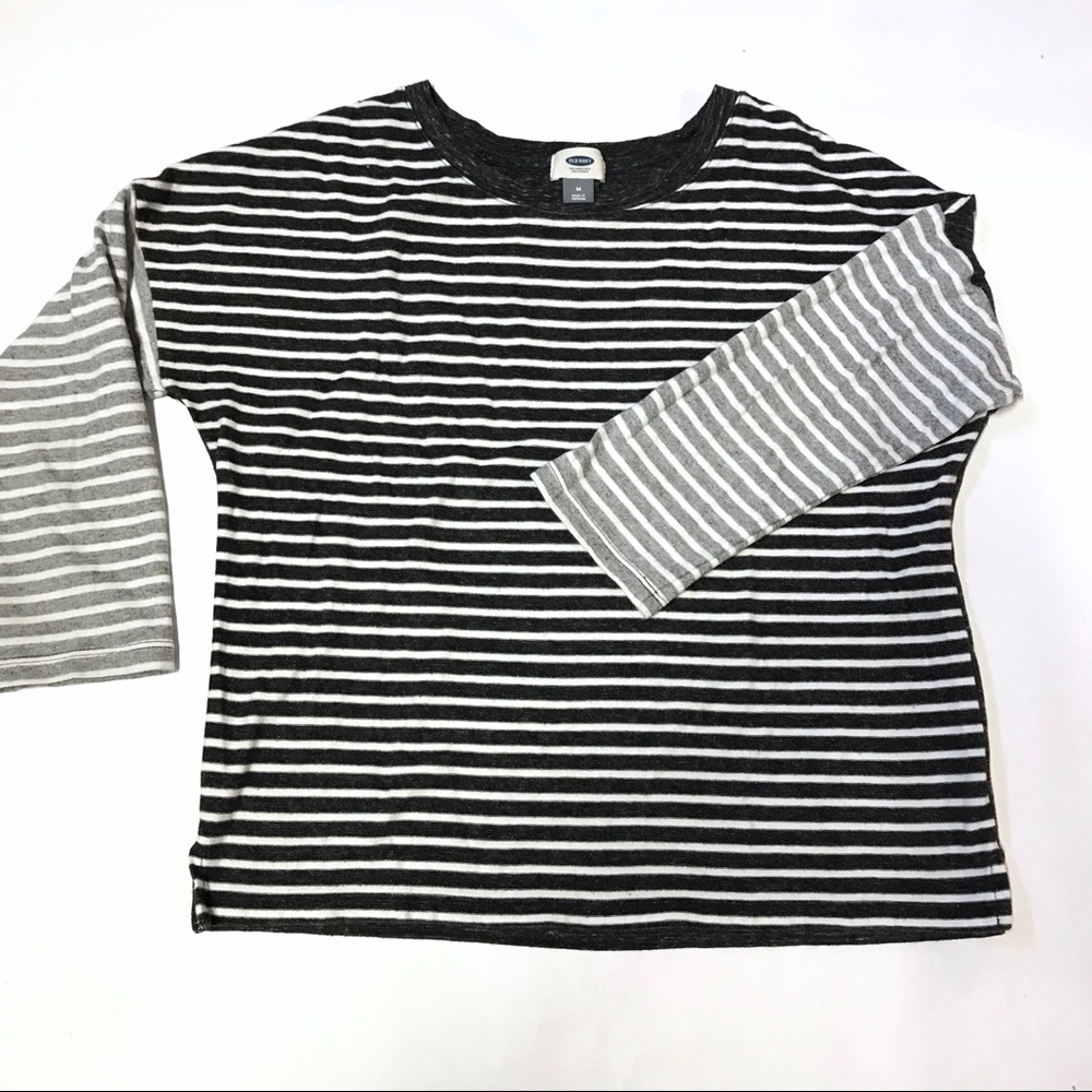 Old Navy Striped T-Shirt Top Medium Black Gray